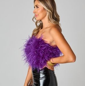 Buddy Love FANCY STRAPLESS FEATHER CROP TOP - PURPLE M